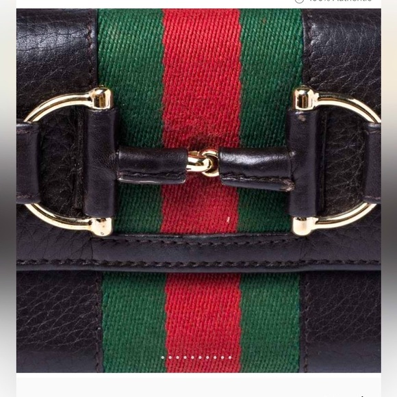 Authentic Gucci Calfskin Web Horsebit Black Leather wallet w/ classic accents - Picture 4 of 8